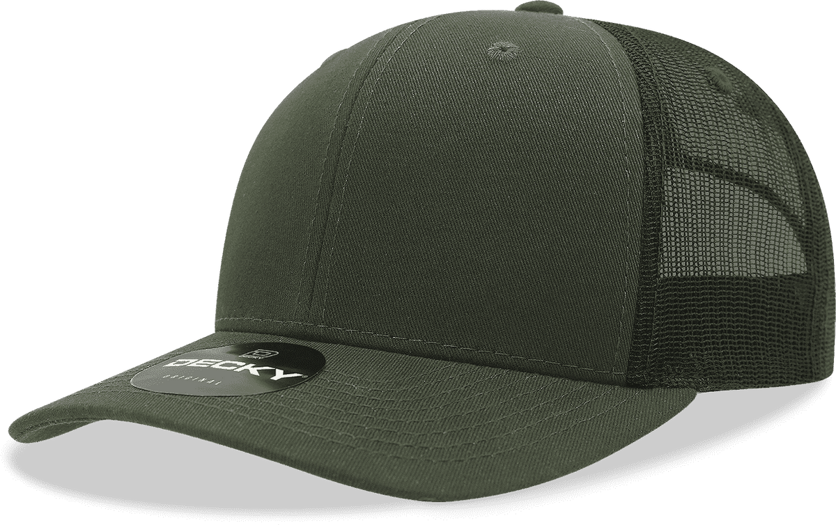 Decky 6021 Mid Profile 6 Panel Poly Cotton Trucker Cap - Olive Black - HIT a Double