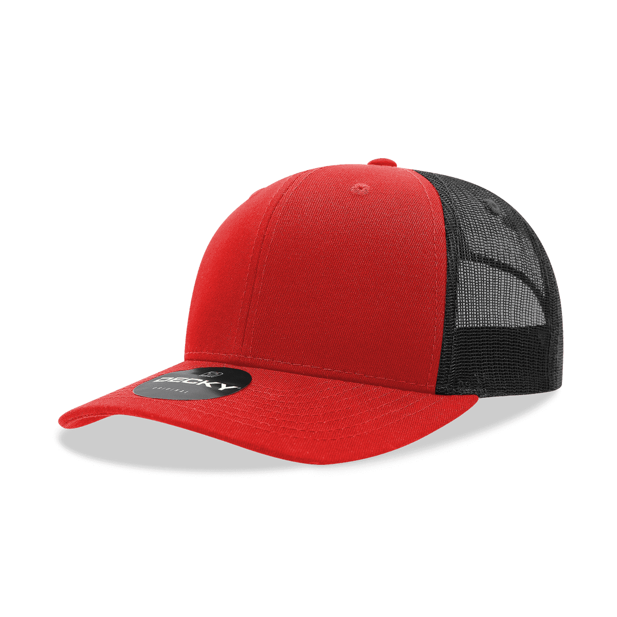 Decky 6021 Mid Profile 6 Panel Poly Cotton Trucker Cap - Red Black - HIT a Double
