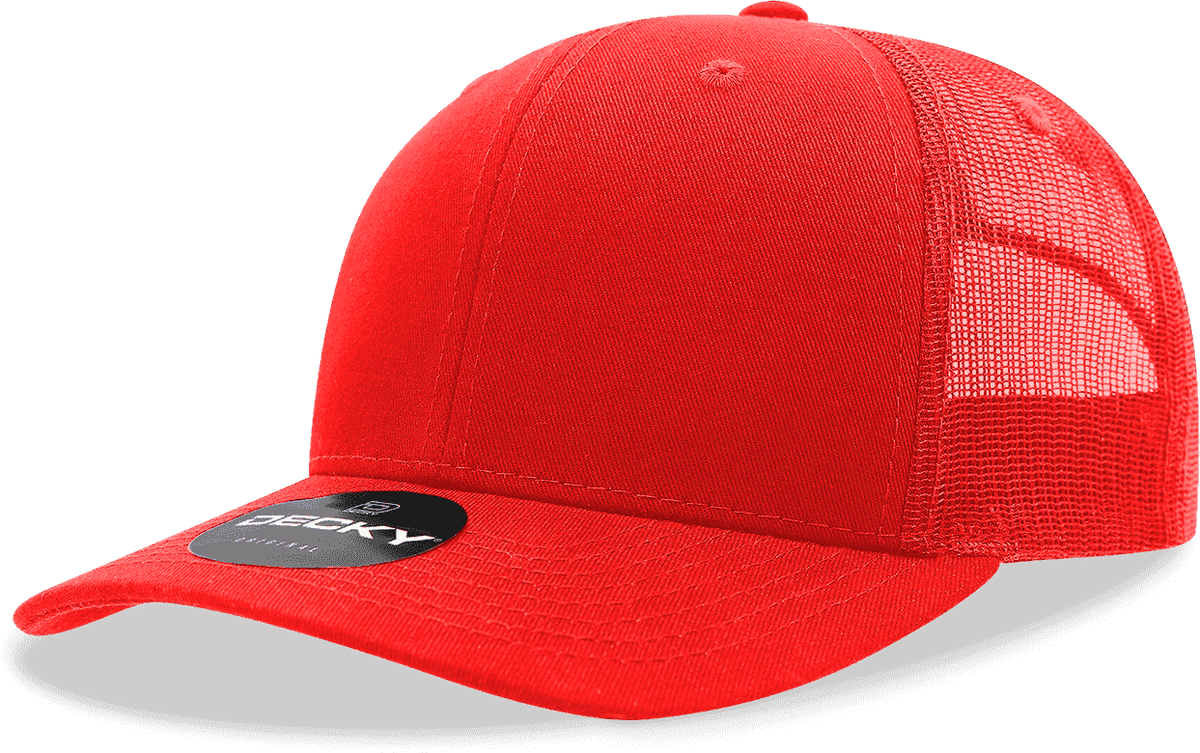 Decky 6021 Mid Profile 6 Panel Poly Cotton Trucker Cap - Red - HIT a Double