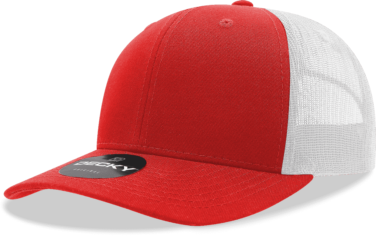 Decky 6021 Mid Profile 6 Panel Poly Cotton Trucker Cap - Red White - HIT a Double