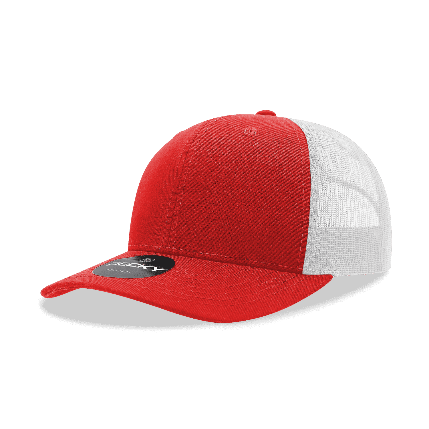 Decky 6021 Mid Profile 6 Panel Poly Cotton Trucker Cap - Red White - HIT a Double