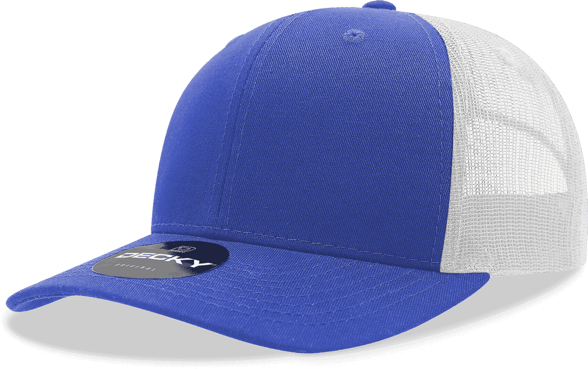 Decky 6021 Mid Profile 6 Panel Poly Cotton Trucker Cap - Royal White - HIT a Double