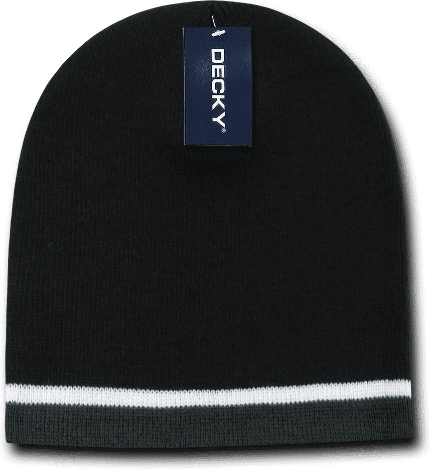 Decky 8015 Double Striped Beanie - Black White Charcoal - HIT a Double