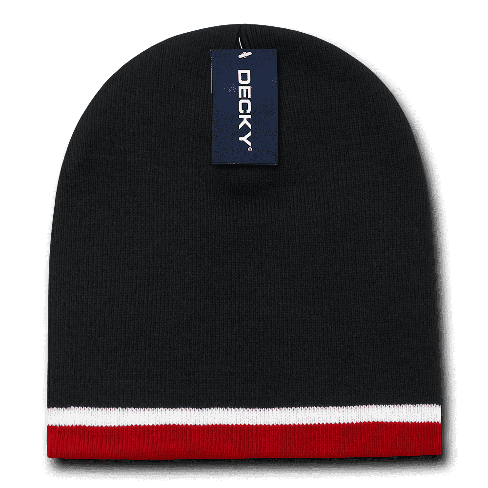 Decky 8015 Double Striped Beanie - Black White Red - HIT a Double