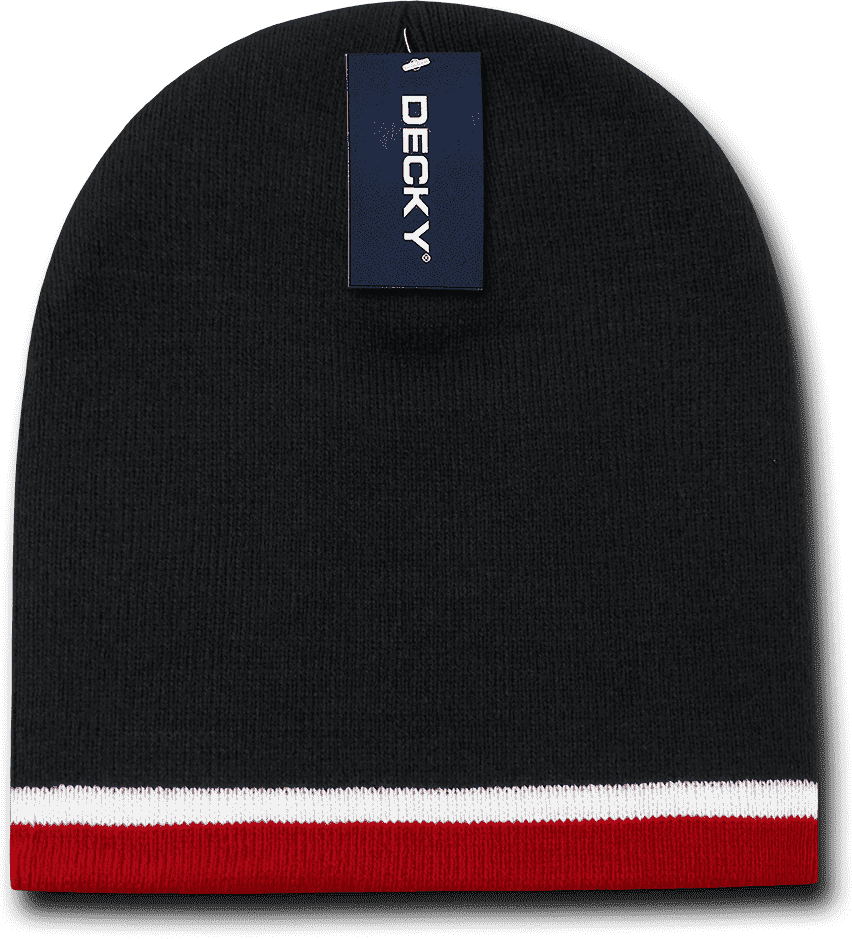 Decky 8015 Double Striped Beanie - Black White Red - HIT a Double