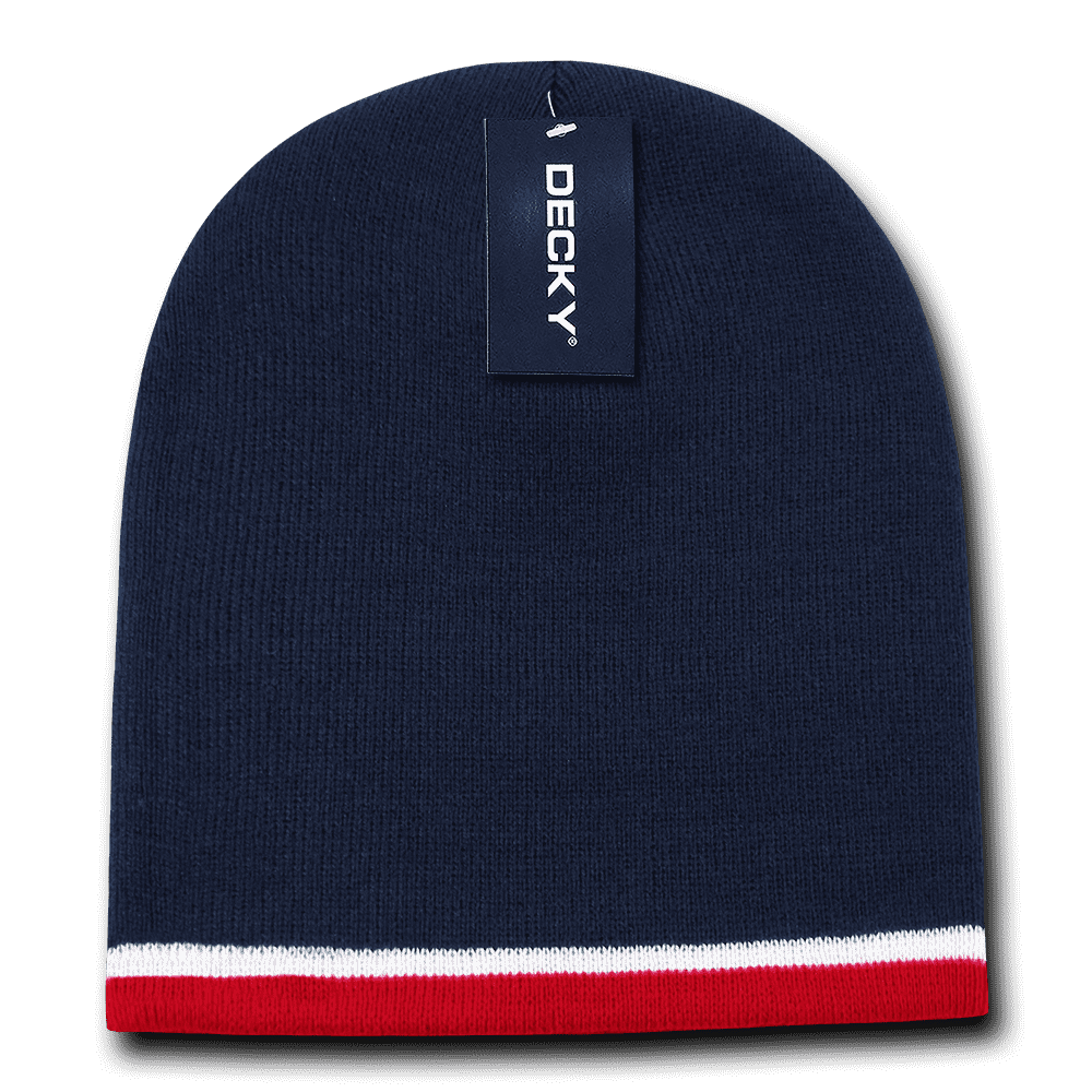 Decky 8015 Double Striped Beanie - Navy White Red - HIT a Double