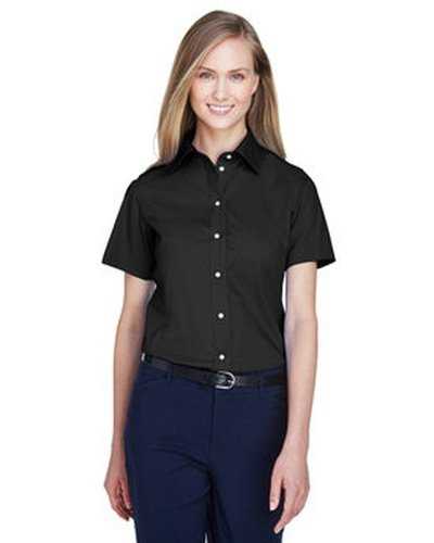 Devon &amp; Jones D620SW Ladies&#39; Crown Woven Collection SolidBroadcloth Short-Sleeve Shirt - Black - HIT a Double