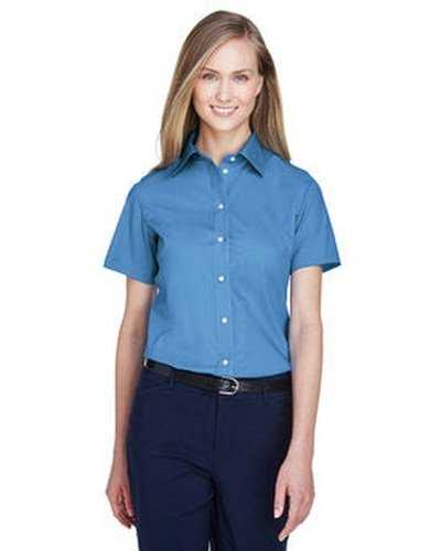 Devon &amp; Jones D620SW Ladies&#39; Crown Woven Collection SolidBroadcloth Short-Sleeve Shirt - French Blue - HIT a Double