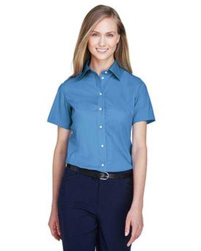Devon & Jones D620SW Ladies' Crown Woven Collection SolidBroadcloth Short-Sleeve Shirt - French Blue - HIT a Double