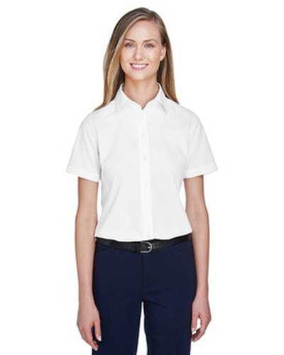 Devon &amp; Jones D620SW Ladies&#39; Crown Woven Collection SolidBroadcloth Short-Sleeve Shirt - White - HIT a Double