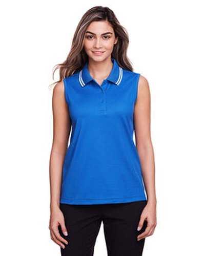 Devon &amp; Jones DG20SW Ladies&#39; Crownlux Performance Plaited Tipped Sleeveless Polo - French Blue White - HIT a Double