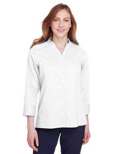 Devon &amp; Jones DG560W Ladies&#39; Crown Collection Stretch Broadcloth 3/4 Sleeve Blouse - White - HIT a Double