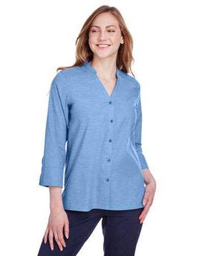 Devon & Jones DG562W Ladies' Crown Collection Stretch Pinpoint Chambray 3/4 Sleeve Blouse - French Blue - HIT a Double