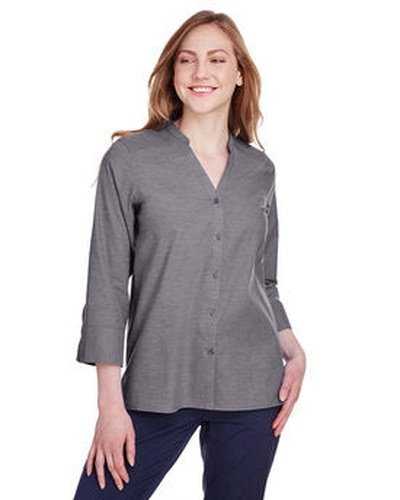 Devon &amp; Jones DG562W Ladies&#39; Crown Collection Stretch Pinpoint Chambray 3/4 Sleeve Blouse - Graphite - HIT a Double