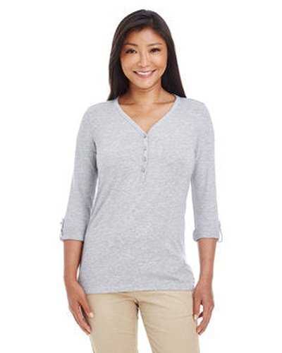 Devon &amp; Jones DP186W Ladies&#39; Perfect Fit Y-Placket Convertible Sleeve Knit Top - Gray Heather - HIT a Double