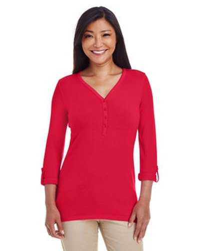 Devon &amp; Jones DP186W Ladies&#39; Perfect Fit Y-Placket Convertible Sleeve Knit Top - Red - HIT a Double
