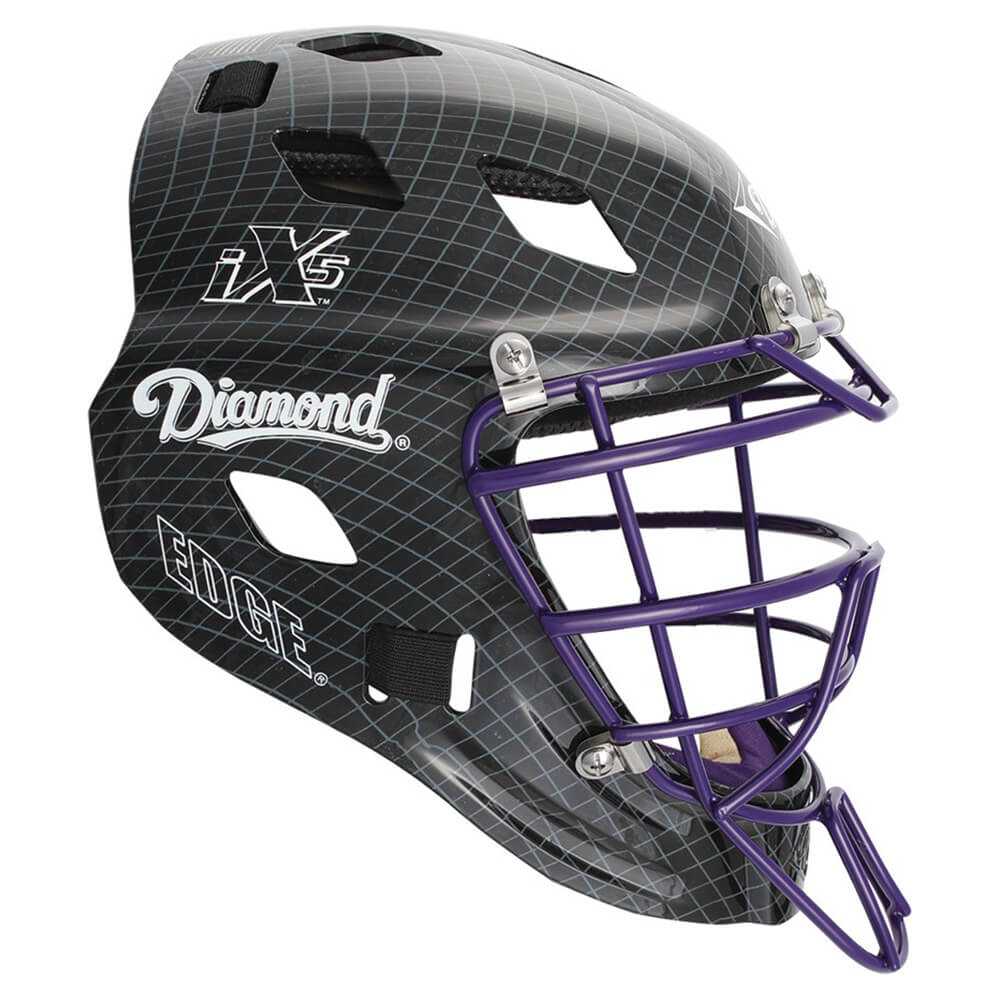 Diamond DCH-Edge Pro Catcher&#39;s Helmet Large - Black Purple - HIT A Double