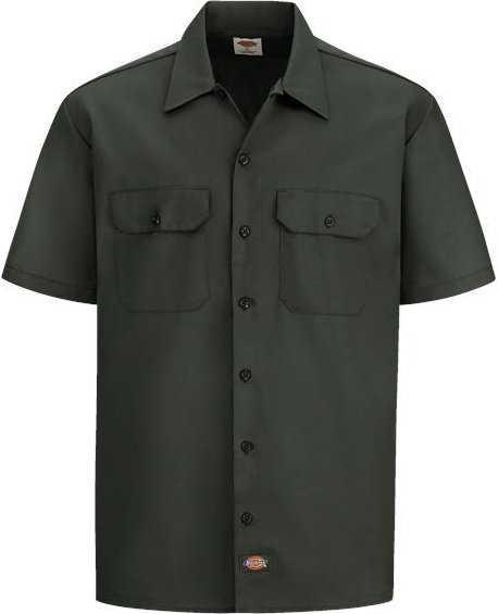 Dickies 2574L Short Sleeve Work Shirt - Long Sizes - Olive Green - HIT a Double - 1