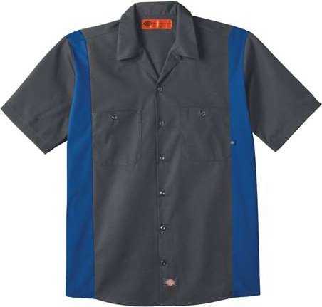 Dickies LS524 Industrial Colorblocked Short Sleeve Shirt - Dark Charcoal/ Royal Blue - HIT a Double - 1