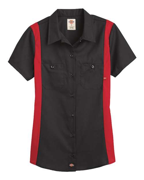 Dickies L24S Women's Short Sleeve Industrial Colorblocked Shirt - Black English Red - HIT a Double