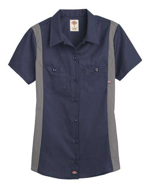 Dickies L24S Women&#39;s Short Sleeve Industrial Colorblocked Shirt - Dark Navy Smoke - HIT a Double