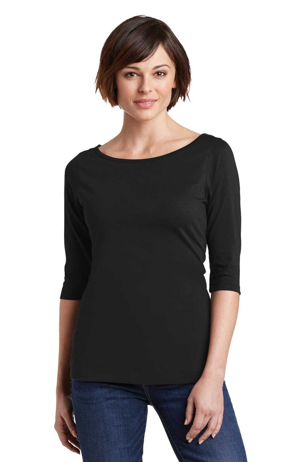 District DM107L Women&#39;s Perfect Weight 3/4-Sleeve Tee - Jet Black - HIT a Double - 1