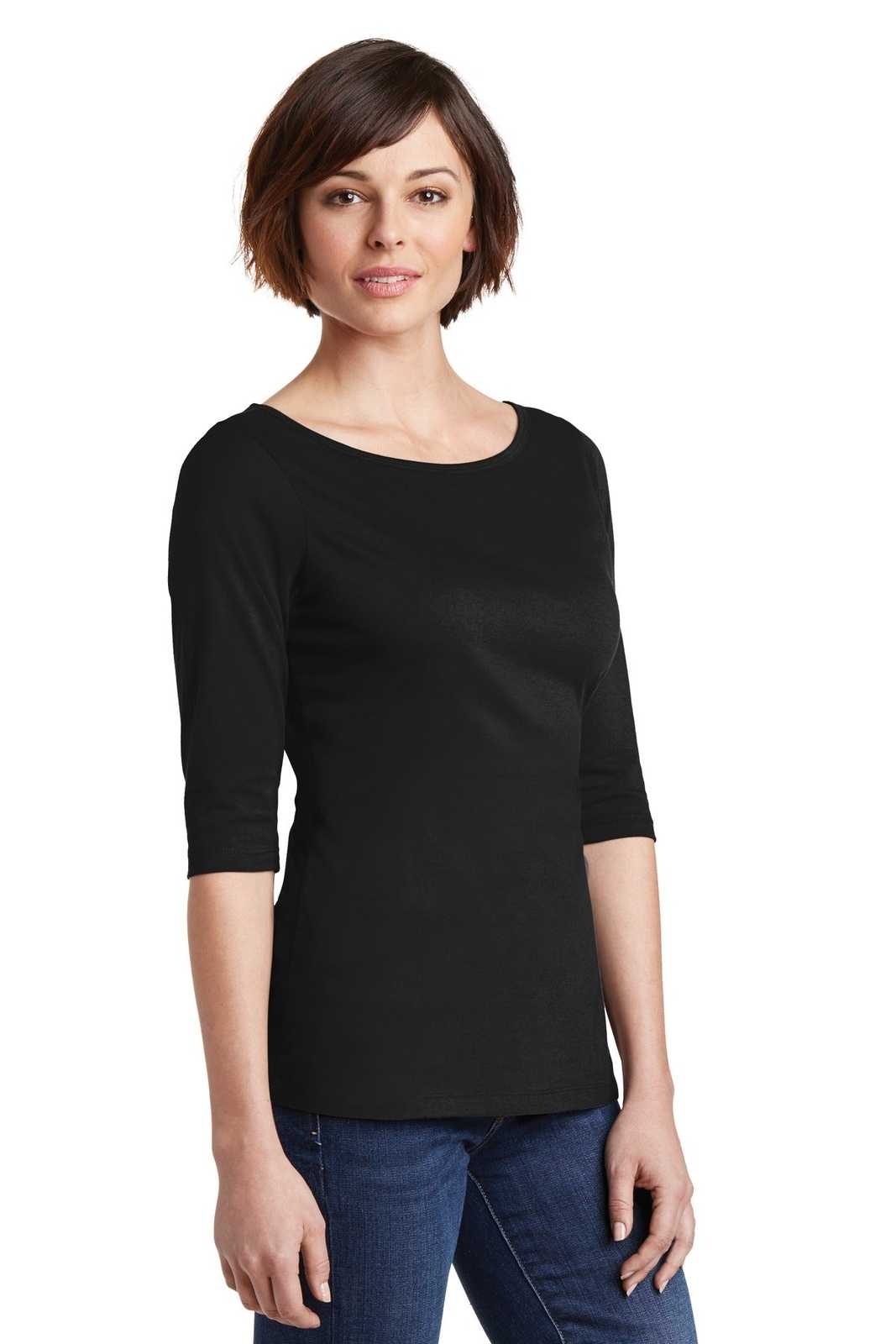 District DM107L Women&#39;s Perfect Weight 3/4-Sleeve Tee - Jet Black - HIT a Double - 4