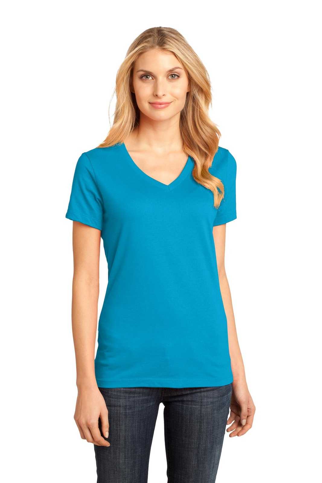 District DM1170L Women&#39;s Perfect Weight V-Neck Tee - Bright Turquoise - HIT a Double - 1