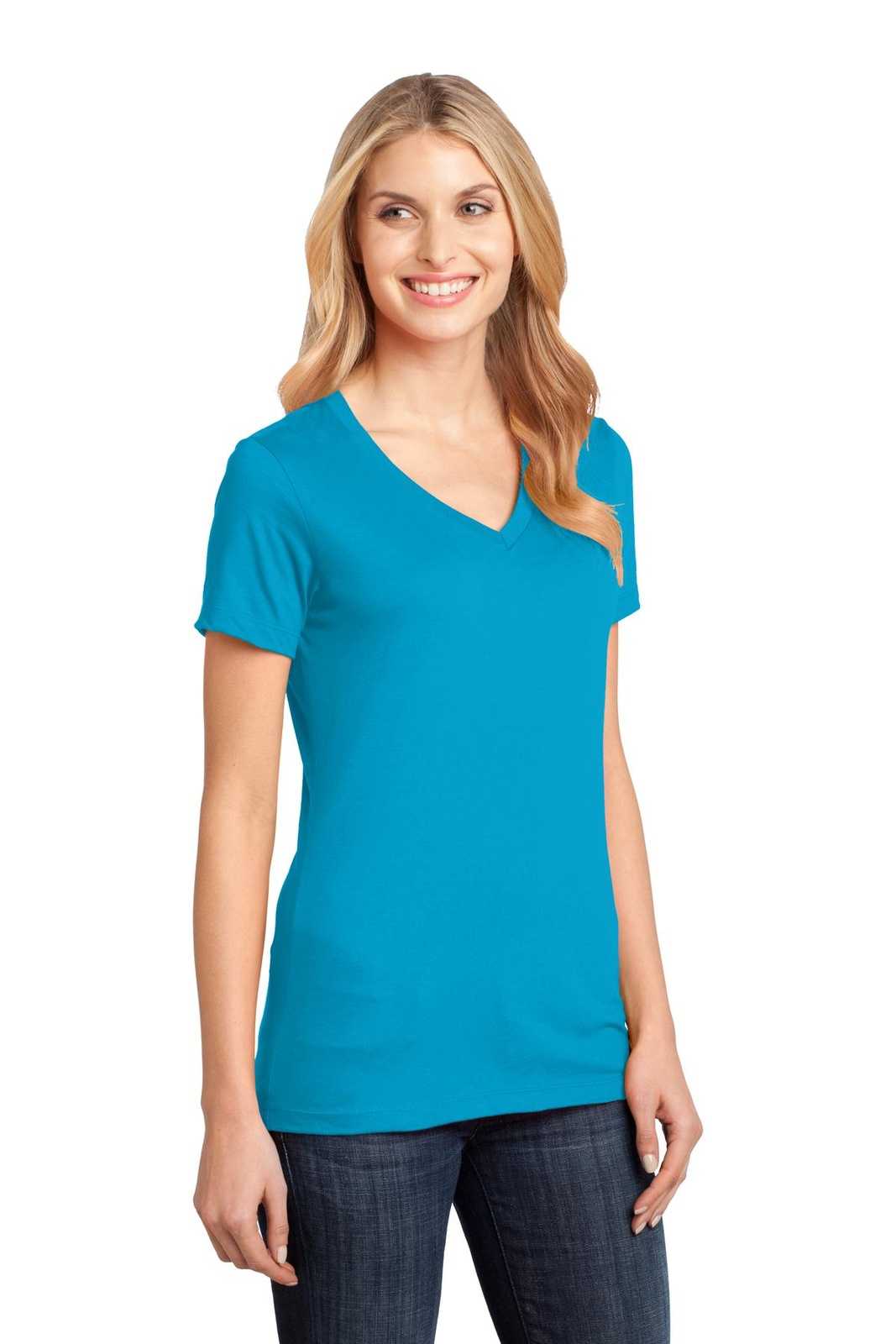 District DM1170L Women&#39;s Perfect Weight V-Neck Tee - Bright Turquoise - HIT a Double - 4