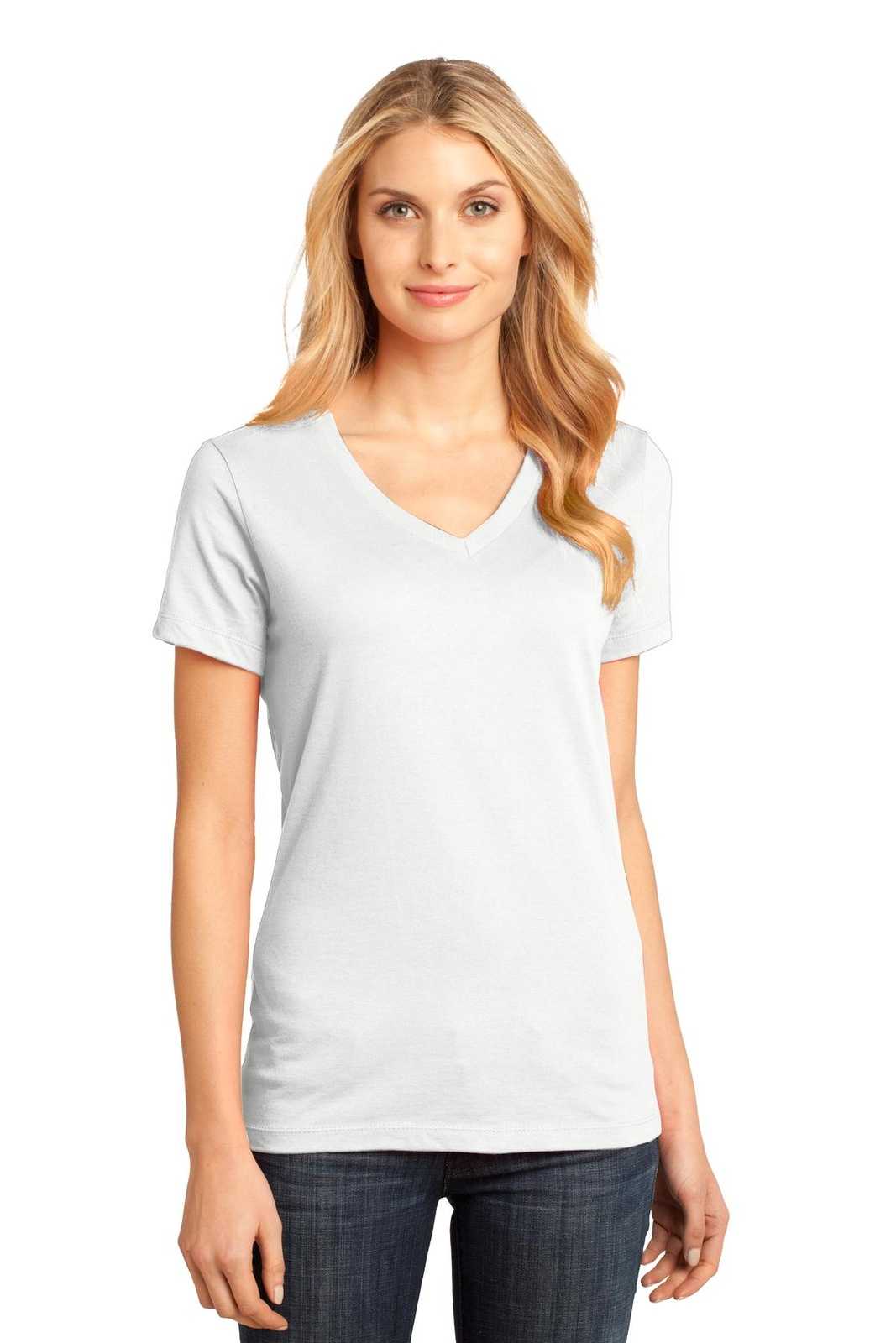 District DM1170L Women&#39;s Perfect Weight V-Neck Tee - Bright White - HIT a Double - 1