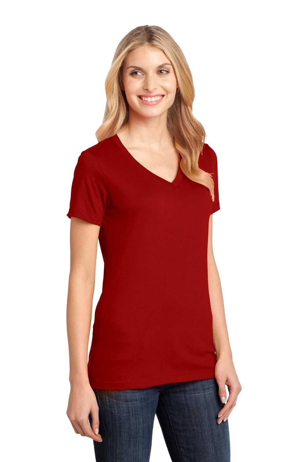 District DM1170L Women&#39;s Perfect Weight V-Neck Tee - Classic Red - HIT a Double - 4