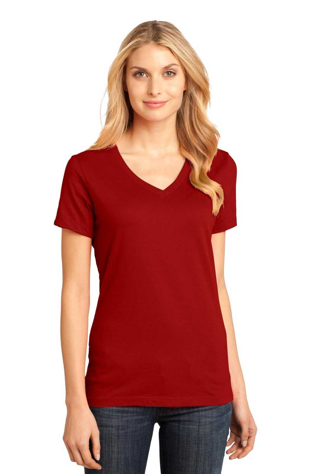 District DM1170L Women&#39;s Perfect Weight V-Neck Tee - Classic Red - HIT a Double - 1