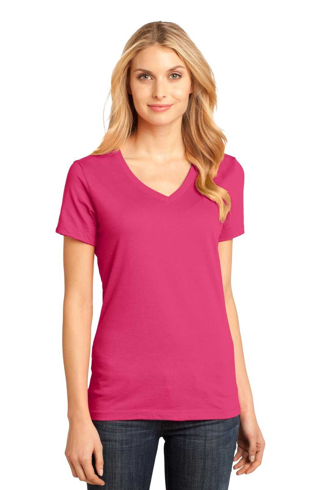 District DM1170L Women's Perfect Weight V-Neck Tee - Dark Fuchsia - HIT a Double - 1