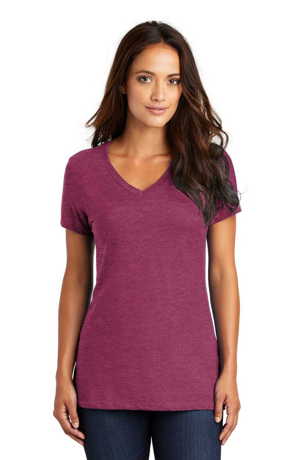 District DM1170L Women&#39;s Perfect Weight V-Neck Tee - Heathered Loganberry - HIT a Double - 1