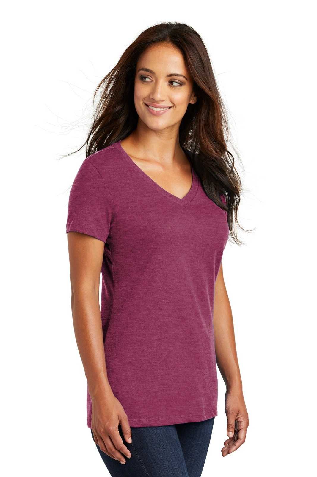 District DM1170L Women&#39;s Perfect Weight V-Neck Tee - Heathered Loganberry - HIT a Double - 4