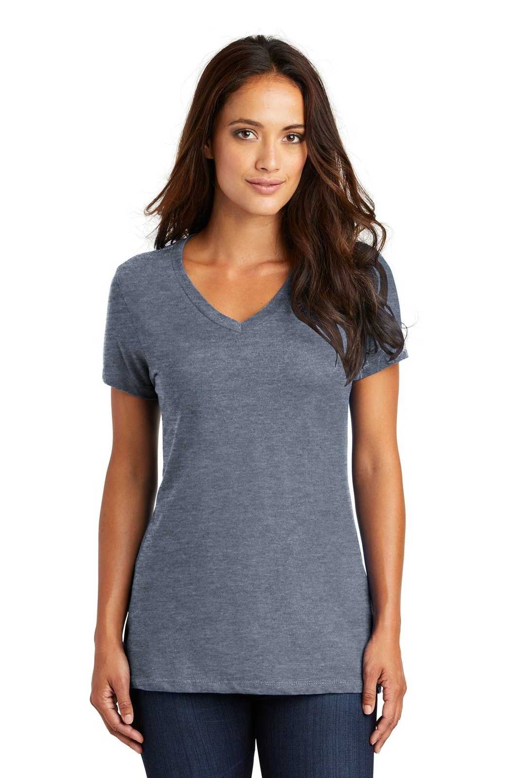 District DM1170L Women&#39;s Perfect Weight V-Neck Tee - Heathered Navy - HIT a Double - 1