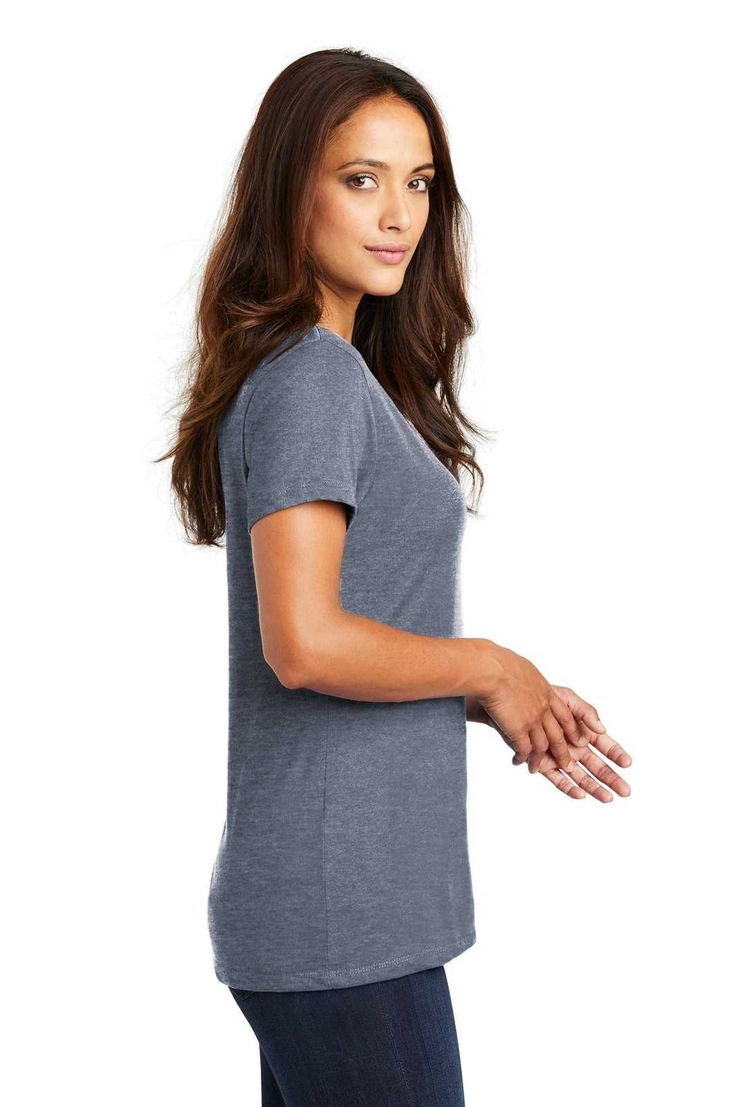 District DM1170L Women&#39;s Perfect Weight V-Neck Tee - Heathered Navy - HIT a Double - 3