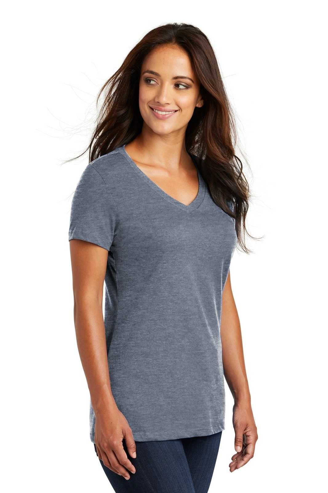 District DM1170L Women&#39;s Perfect Weight V-Neck Tee - Heathered Navy - HIT a Double - 4