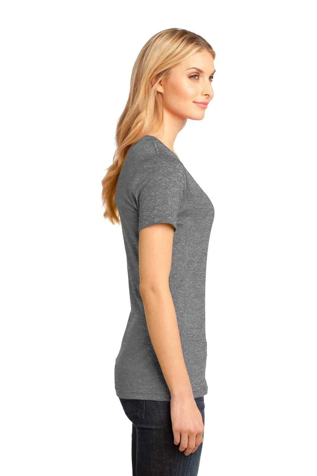 District DM1170L Women&#39;s Perfect Weight V-Neck Tee - Heathered Nickel - HIT a Double - 3