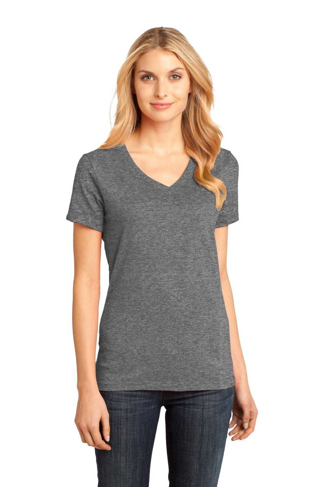 District DM1170L Women&#39;s Perfect Weight V-Neck Tee - Heathered Nickel - HIT a Double - 1