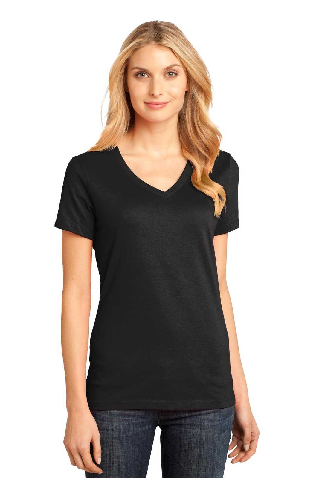 District DM1170L Women's Perfect Weight V-Neck Tee - Jet Black - HIT a Double - 1