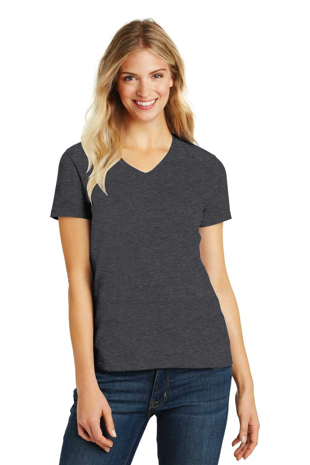 District DM1190L Women&#39;s Perfect Blend V-Neck Tee - Heathered Charcoal - HIT a Double - 1