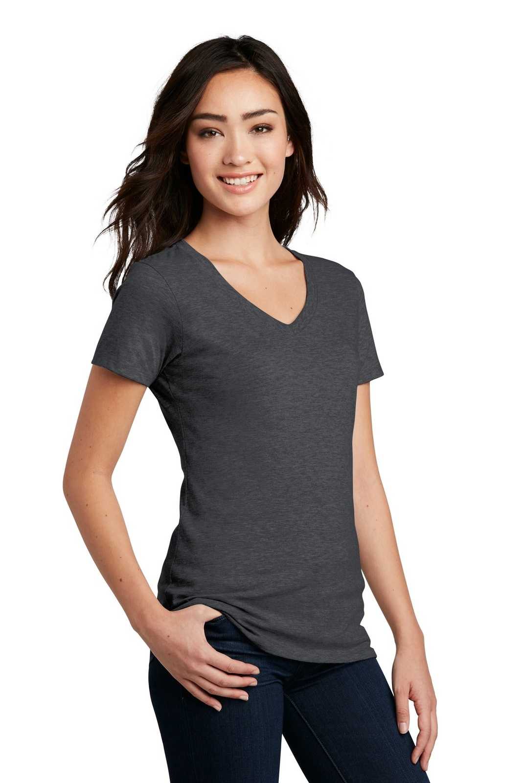 District DM1190L Women&#39;s Perfect Blend V-Neck Tee - Heathered Charcoal - HIT a Double - 4