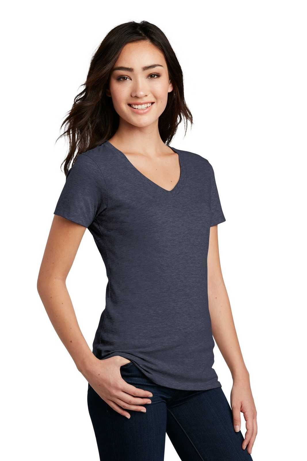 District DM1190L Women&#39;s Perfect Blend V-Neck Tee - Heathered Navy - HIT a Double - 4