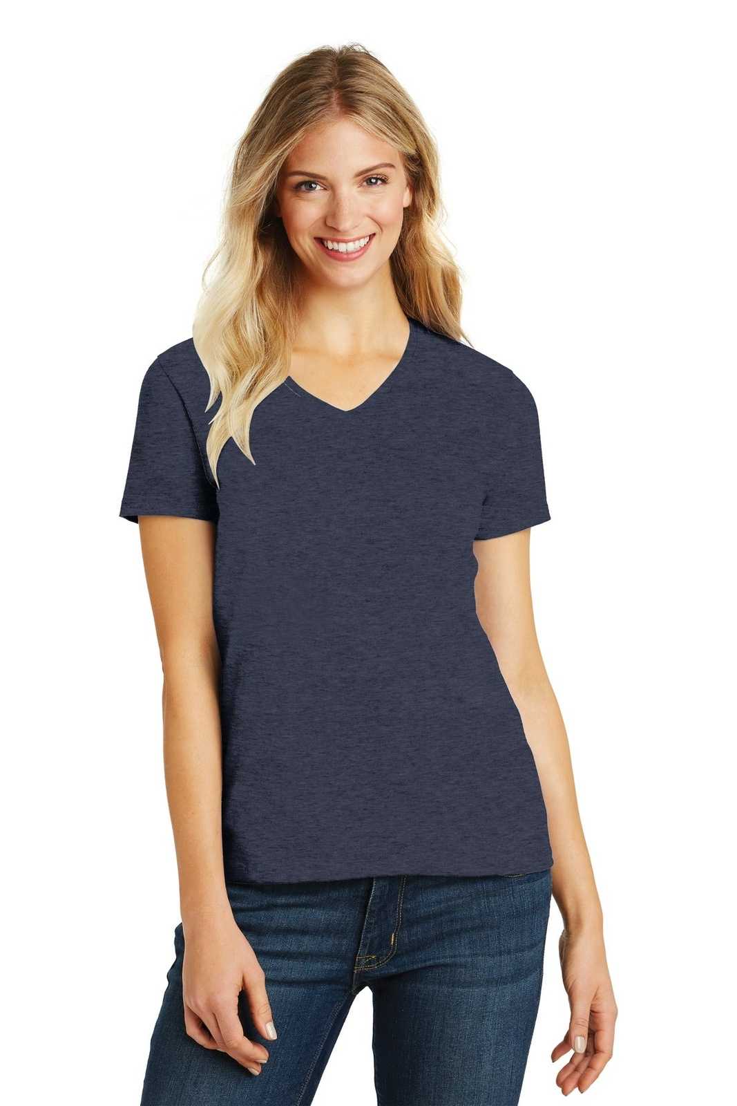 District DM1190L Women&#39;s Perfect Blend V-Neck Tee - Heathered Navy - HIT a Double - 1