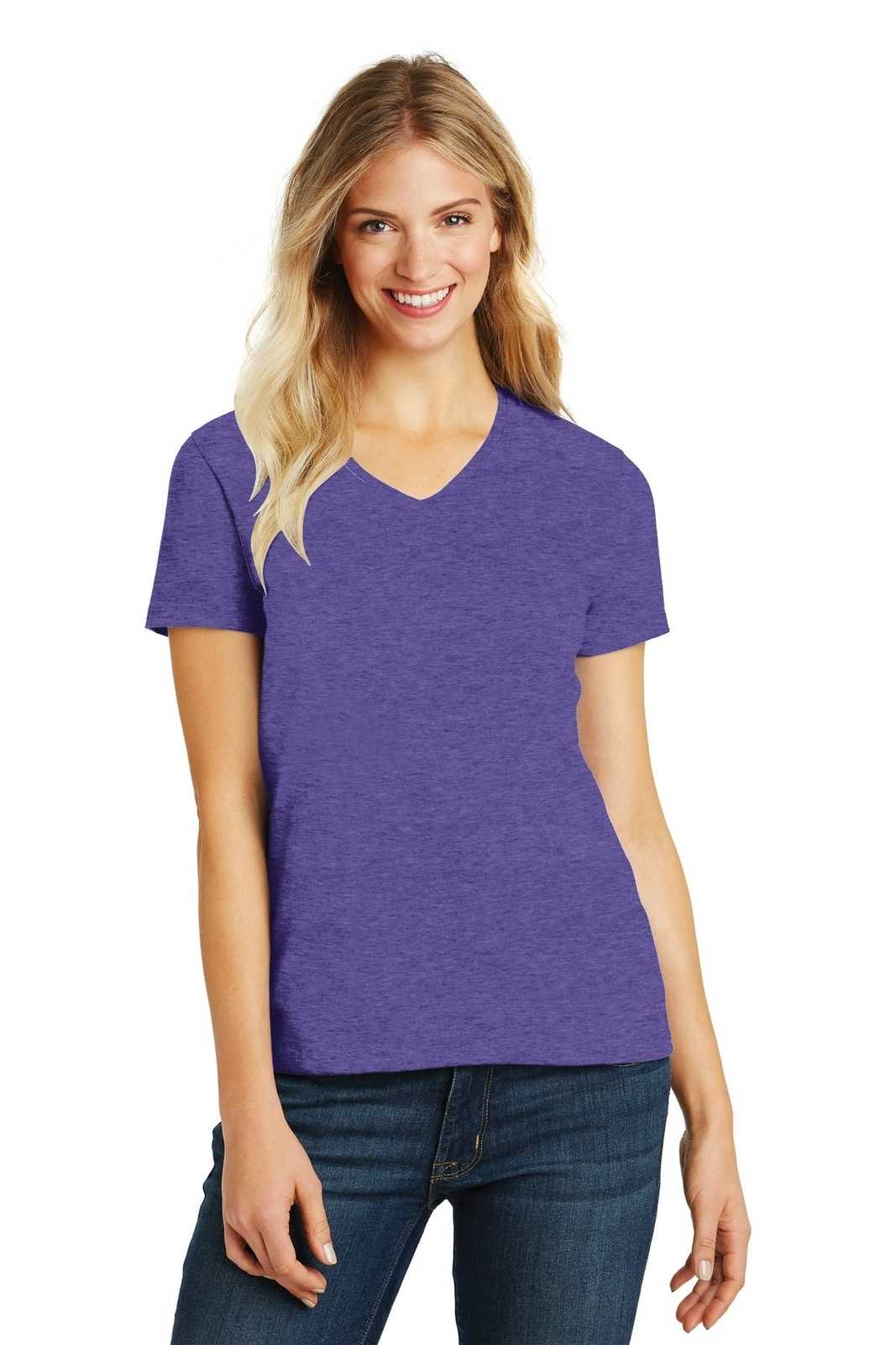 District DM1190L Women's Perfect Blend V-Neck Tee - Heathered Purple - HIT a Double - 1