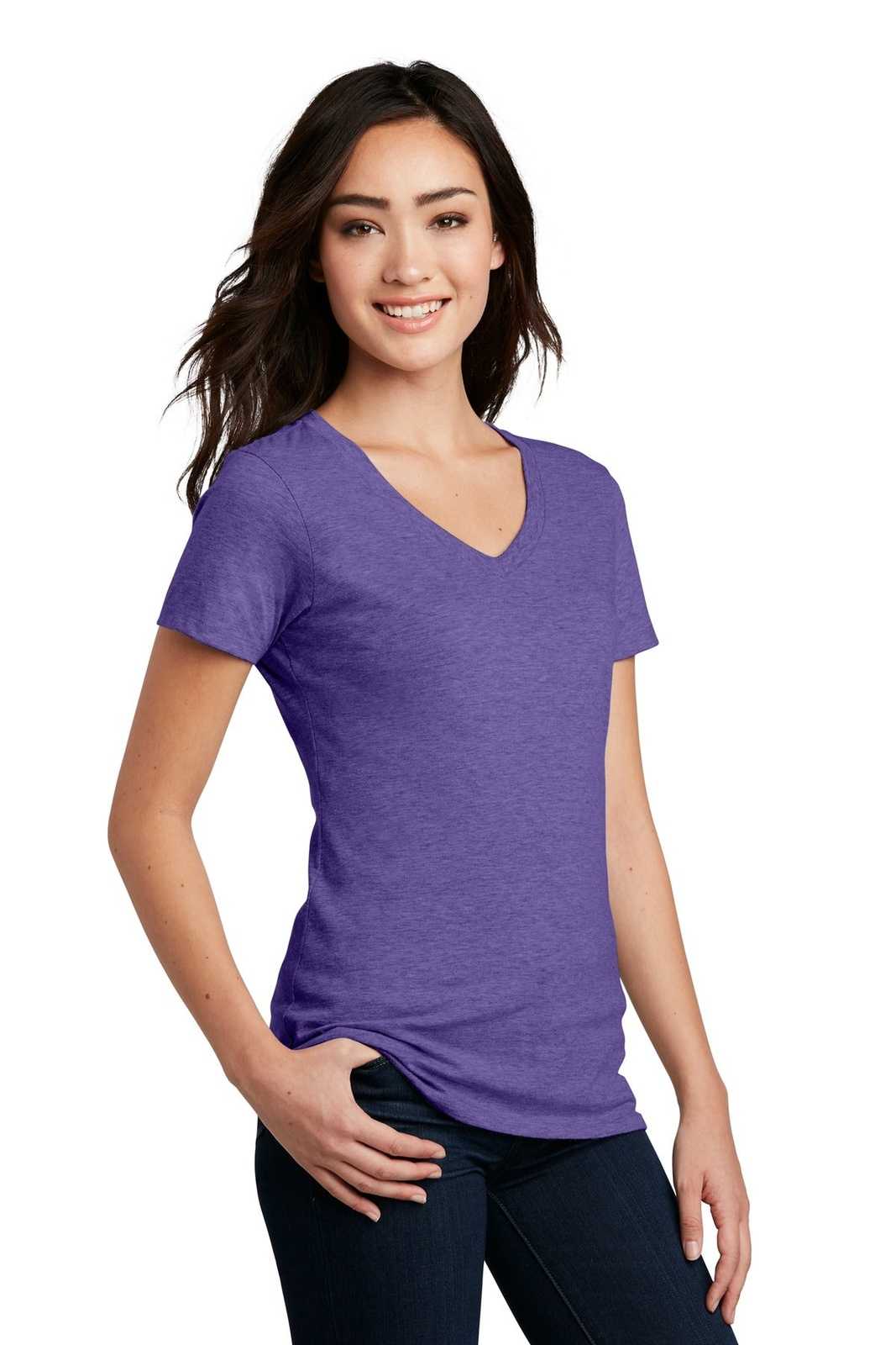 District DM1190L Women&#39;s Perfect Blend V-Neck Tee - Heathered Purple - HIT a Double - 4
