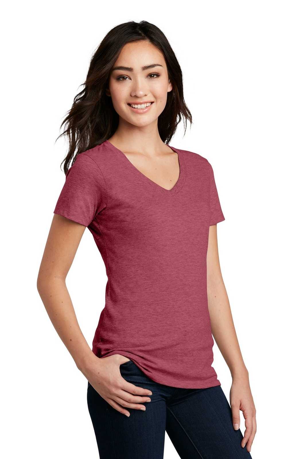 District DM1190L Women&#39;s Perfect Blend V-Neck Tee - Heathered Red - HIT a Double - 4