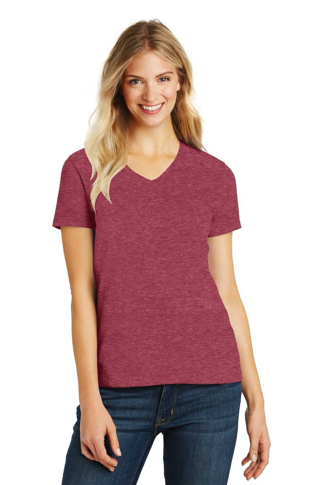 District DM1190L Women&#39;s Perfect Blend V-Neck Tee - Heathered Red - HIT a Double - 1