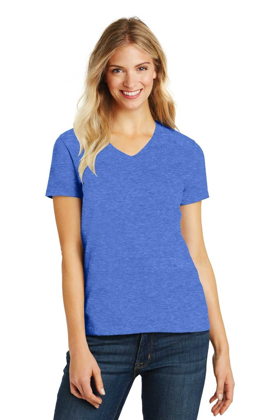 District DM1190L Women&#39;s Perfect Blend V-Neck Tee - Heathered Royal - HIT a Double - 1
